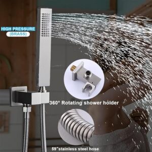 Enga Brushed Nickel Shower System with Body Spray Jets, Wall Mount 12 Inch LED Rain Shower Head Push Button Diverter Shower Fixtures, All Functions Can Run At Once