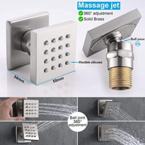 Enga Brushed Nickel Shower System with Body Spray Jets, Wall Mount 12 Inch LED Rain Shower Head Push Button Diverter Shower Fixtures, All Functions Can Run At Once