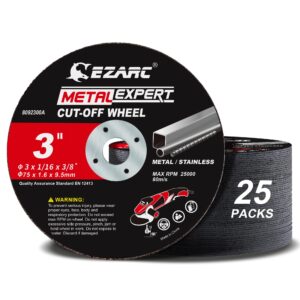 ezarc cut off wheels 25 pack, 3” x 1/16” x 3/8” cutting wheel, metal & stainless steel cutting disc for die grinder