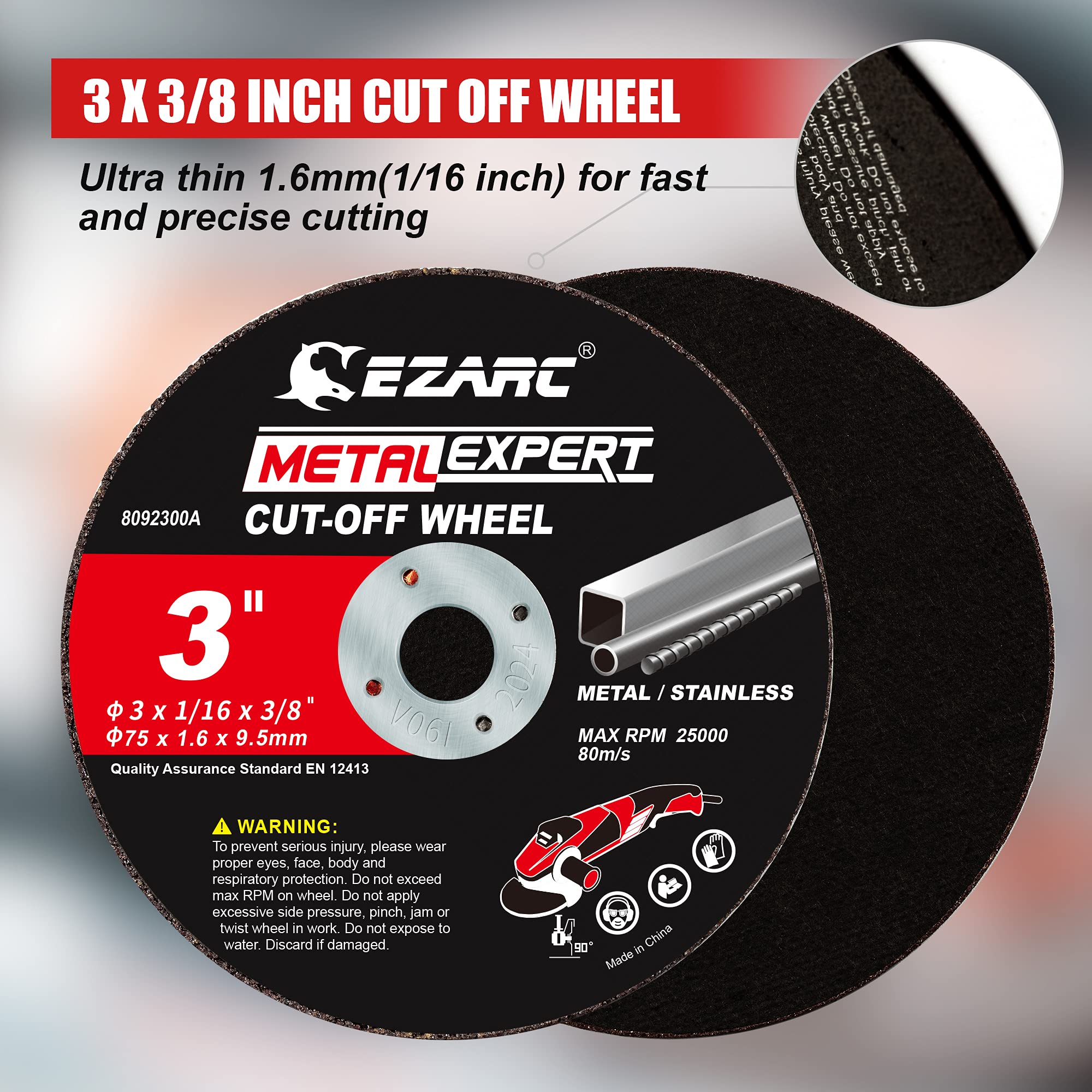 EZARC Cut Off Wheels 25 Pack, 3” x 1/16” x 3/8” Cutting Wheel, Metal & Stainless Steel Cutting Disc for Die Grinder