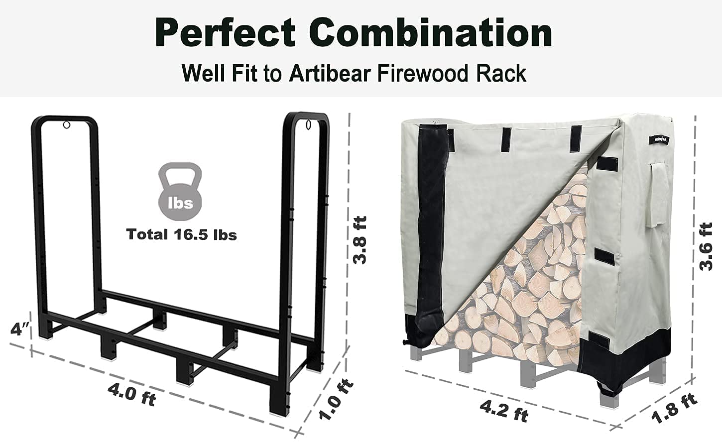 Artibear 4ft Heavy Duty Upgraded Outdoor Firewood Rack With Wood Holder Cover For Indoor Storage Log