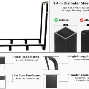 Artibear 4ft Heavy Duty Upgraded Outdoor Firewood Rack With Wood Holder Cover For Indoor Storage Log