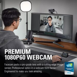 Elgato Facecam - 1080p60 True Full HD Webcam for Live Streaming, Gaming, Video Calls, Sony Sensor, Advanced Light Correction, DSLR Style Control, works with OBS, Zoom, Teams, and more, for PC/Mac