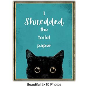 Teal Blue Bathroom Wall Decor - Funny Cat Bathroom Decor - Bathroom Rules Decorations for Women, Kitty, Kitten, Animal Lovers - Guest Bathroom - Restroom Sign - Bath Wall Decor - Powder Room Wall Art