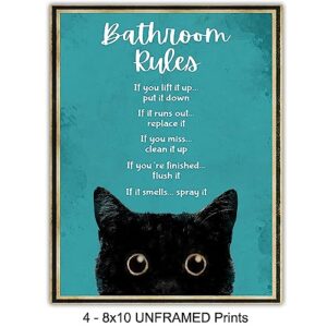 Teal Blue Bathroom Wall Decor - Funny Cat Bathroom Decor - Bathroom Rules Decorations for Women, Kitty, Kitten, Animal Lovers - Guest Bathroom - Restroom Sign - Bath Wall Decor - Powder Room Wall Art