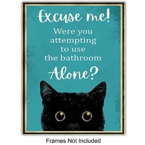 Teal Blue Bathroom Wall Decor - Funny Cat Bathroom Decor - Bathroom Rules Decorations for Women, Kitty, Kitten, Animal Lovers - Guest Bathroom - Restroom Sign - Bath Wall Decor - Powder Room Wall Art