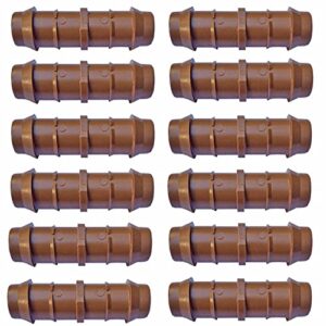 habitech 1/2" coupling drip irrigation fittings (12 pack) - barbed drip line coupler connectors compatible with rain bird and most 1/2" tubing or sprinkler systems