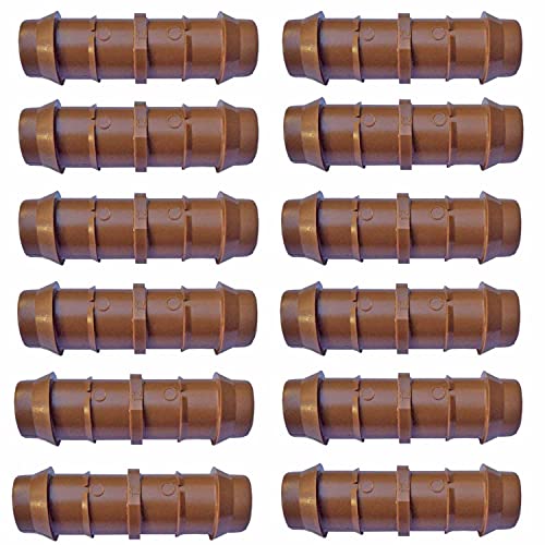 Habitech 1/2" Coupling Drip Irrigation Fittings (12 Pack) - Barbed Drip Line Coupler Connectors compatible with Rain Bird and Most 1/2" Tubing or Sprinkler Systems