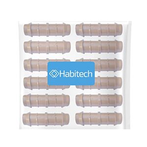 Habitech 1/2" Coupling Drip Irrigation Fittings (12 Pack) - Barbed Drip Line Coupler Connectors compatible with Rain Bird and Most 1/2" Tubing or Sprinkler Systems