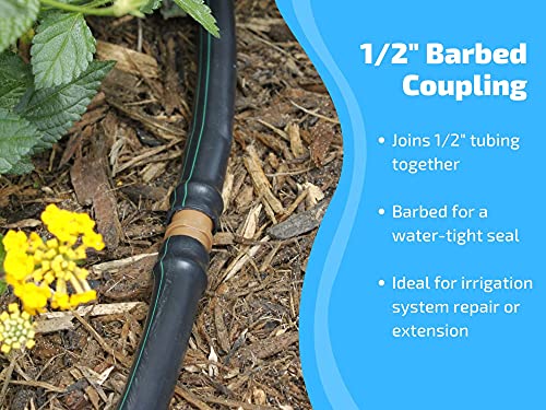 Habitech 1/2" Coupling Drip Irrigation Fittings (12 Pack) - Barbed Drip Line Coupler Connectors compatible with Rain Bird and Most 1/2" Tubing or Sprinkler Systems