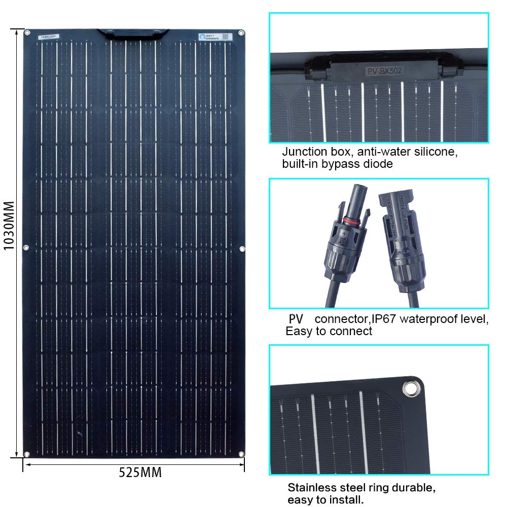 XINPUGUANG Flexible Solar Panel 12V 200W Solar Kit,2pcs 100W Flexible Solar Panel,20A Charge Controller Extension Cable for RV Boat Trailer(200W Solar Panel Kit)