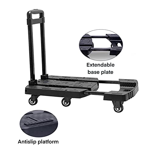 CustomyLife Folding Hand Truck Foldable Dolly Luggage Cart,440lbs Heavy Duty with 6 Wheels, 2 Bungee Ropes and Stretchable Platform, Compact and Utility Trolly for Office,Shopping,Moving,and Travel