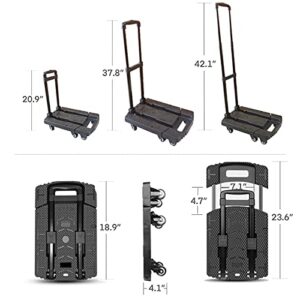 CustomyLife Folding Hand Truck Foldable Dolly Luggage Cart,440lbs Heavy Duty with 6 Wheels, 2 Bungee Ropes and Stretchable Platform, Compact and Utility Trolly for Office,Shopping,Moving,and Travel