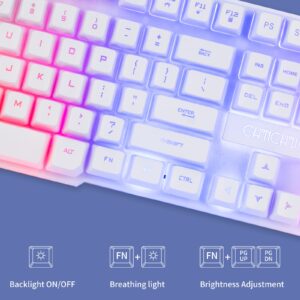 CHONCHOW Gaming Keyboard and Mouse,Keyboard Mouse Combo White Rainbow Backlit USB Wired Compatible with Windows Mac OS Xbox Ps4/Ps5 Offce or Game