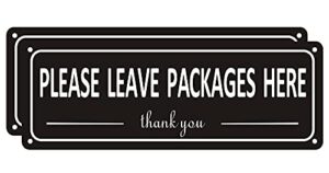 leave packages here sign metal, (2 pack) package delivery sign instructions, 10" x 3.5" leave packages sign for front door, aluminum outside signs, rust free, fade resistant,weatherproof
