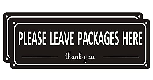 Leave Packages Here Sign Metal, (2 Pack) Package Delivery Sign Instructions, 10" x 3.5" Leave Packages Sign for Front Door, Aluminum Outside Signs, Rust free, Fade Resistant,Weatherproof