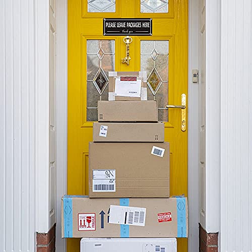 Leave Packages Here Sign Metal, (2 Pack) Package Delivery Sign Instructions, 10" x 3.5" Leave Packages Sign for Front Door, Aluminum Outside Signs, Rust free, Fade Resistant,Weatherproof