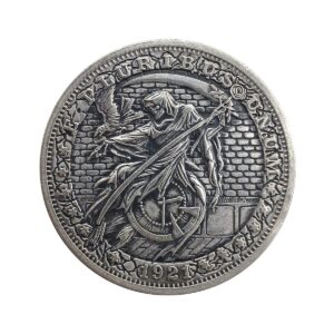 skull death sickle time passing hobo nickel antique silver plating collection satan series challenge coin