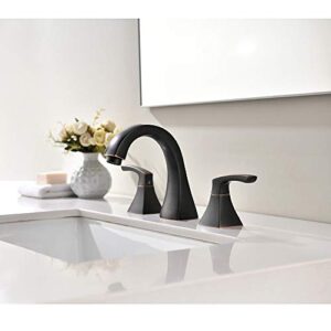 VAPSINT Antique Widespread Lead-Free Three-Hole Oil-Rubbed Bronze Bathroom Faucet, Two Handle Bathroom Vanity Sink Faucets with Stainless Steel Water Hoses