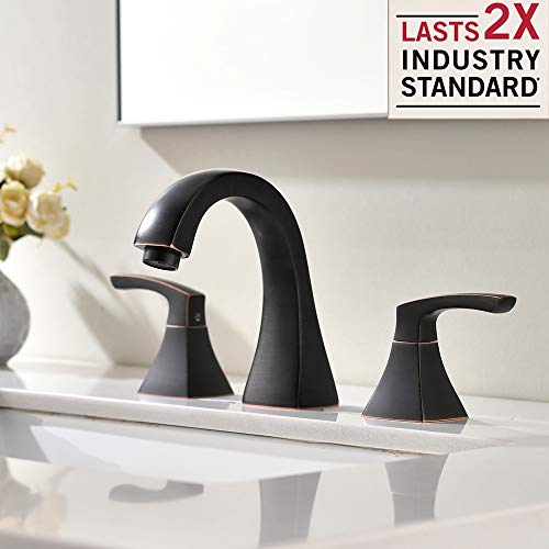 VAPSINT Antique Widespread Lead-Free Three-Hole Oil-Rubbed Bronze Bathroom Faucet, Two Handle Bathroom Vanity Sink Faucets with Stainless Steel Water Hoses