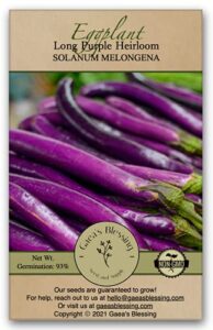 gaea's blessing seeds - eggplant seeds - long purple heirloom non-gmo seeds with easy to follow planting instructions - 91% germination rate net wt. 1.0g