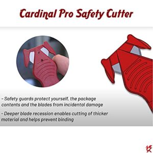 Cardinal Pro Safety Box Cutter Safety Package Opener Safety Box Opener Cut Cardboard Plastic Banding Film Bags Clamshell Cutter Box Cutter with Guard Safety Cutter - Disposable Recyclable (10, Red)