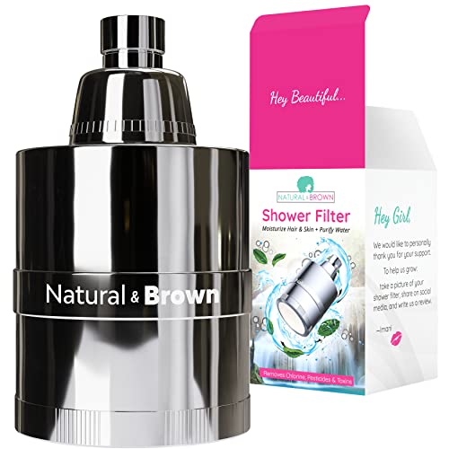 Natural & Brown Shower Filter - Natural Hair & Skin Product for Women, Moisturize, Detangler, Anti Shrinkage, Skin Eczema Approved, Purifies for Hard Water, Removes chlorine Chloramine, Vitamin C