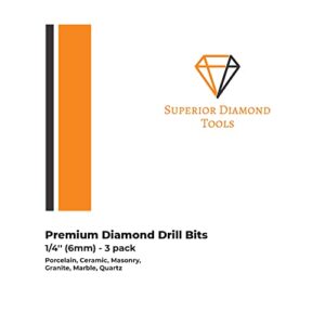 Superior Diamond Tools Dry Diamond Drill Bits - 3pcs 1/4'' (6mm) Quick Change Hex Shank - Diamond Hole Saw for Ceramic Porcelain Granite Marble - Tile Drill Bit - Diamond Drill Bits for Stone