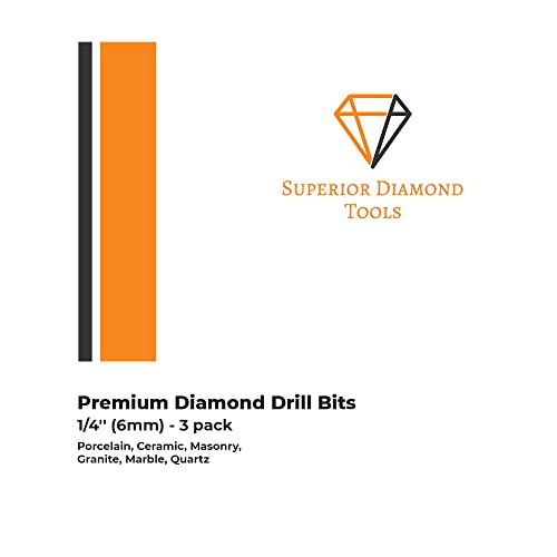 Superior Diamond Tools Dry Diamond Drill Bits - 3pcs 1/4'' (6mm) Quick Change Hex Shank - Diamond Hole Saw for Ceramic Porcelain Granite Marble - Tile Drill Bit - Diamond Drill Bits for Stone