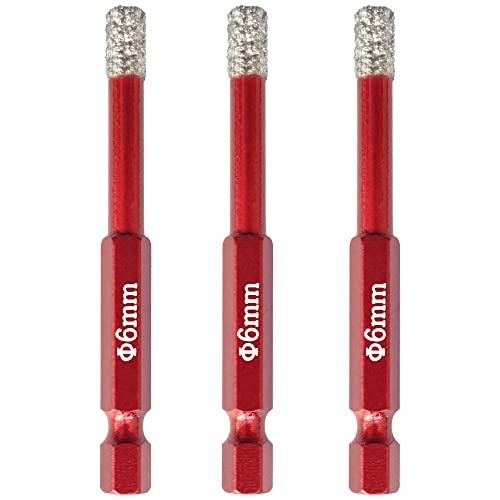 Superior Diamond Tools Dry Diamond Drill Bits - 3pcs 1/4'' (6mm) Quick Change Hex Shank - Diamond Hole Saw for Ceramic Porcelain Granite Marble - Tile Drill Bit - Diamond Drill Bits for Stone