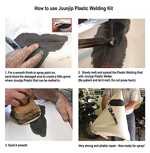 JOUNJIP Plastic Welding Repair Kit with 40 More Additional Specially Formulated Plastic Rods with Carbon and Glass Fibers for Extra Strength and Flexibility