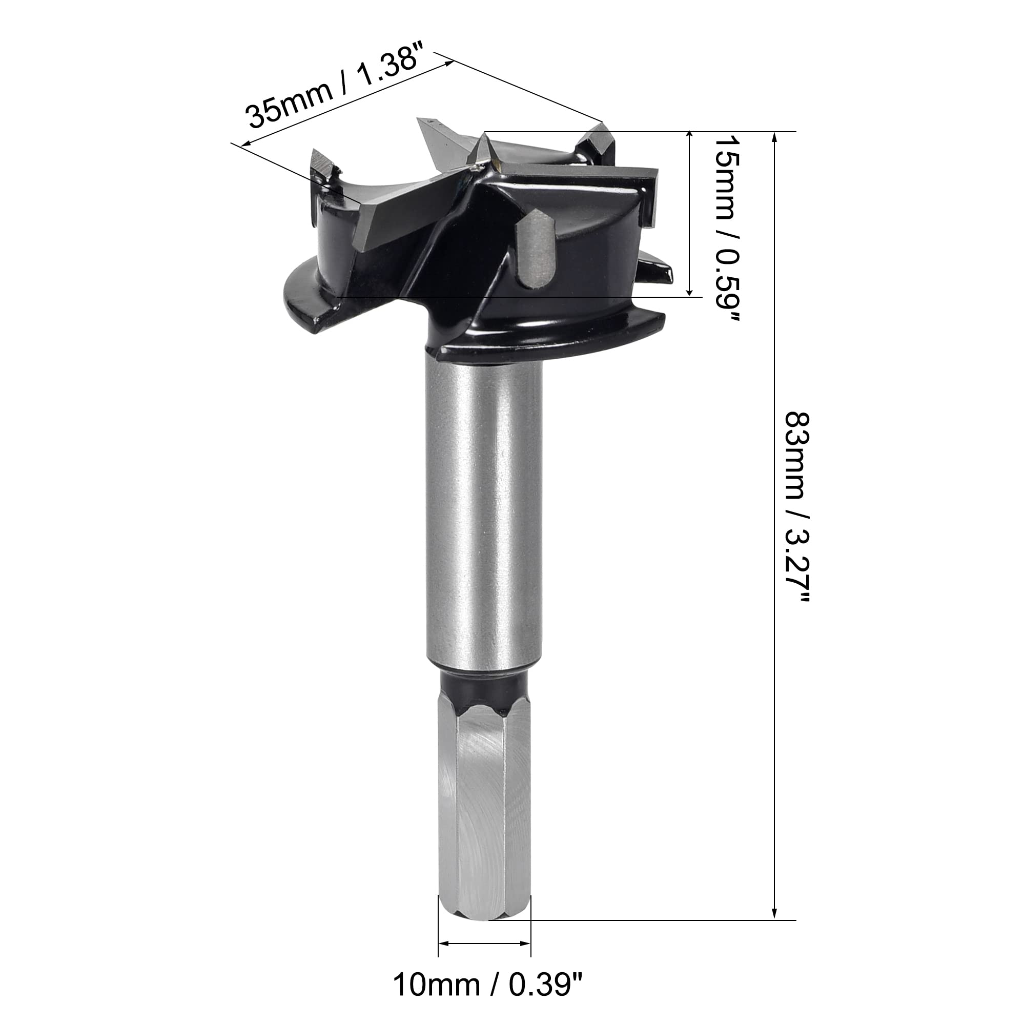 uxcell Forstner Wood Boring Drill Bit 35mm Dia. Hole Saw Carbide Alloy Steel Tip Hex Shank Cutting Tool for Plywood Wood