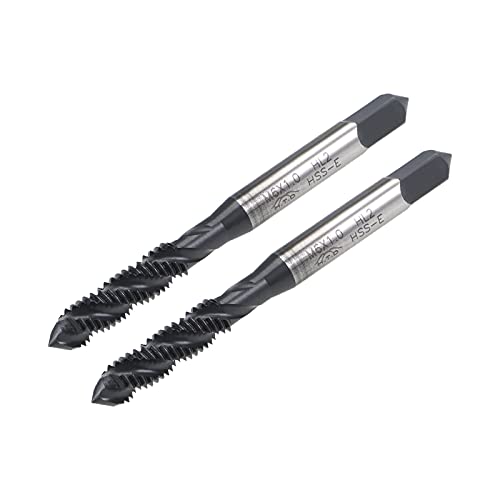 uxcell M6 x 1.0 Spiral Flute Thread Tap, Metric Machine Threading Tap HSS Nitriding Coated, Round Shank with Square End, H2 Tolerance, 2pcs