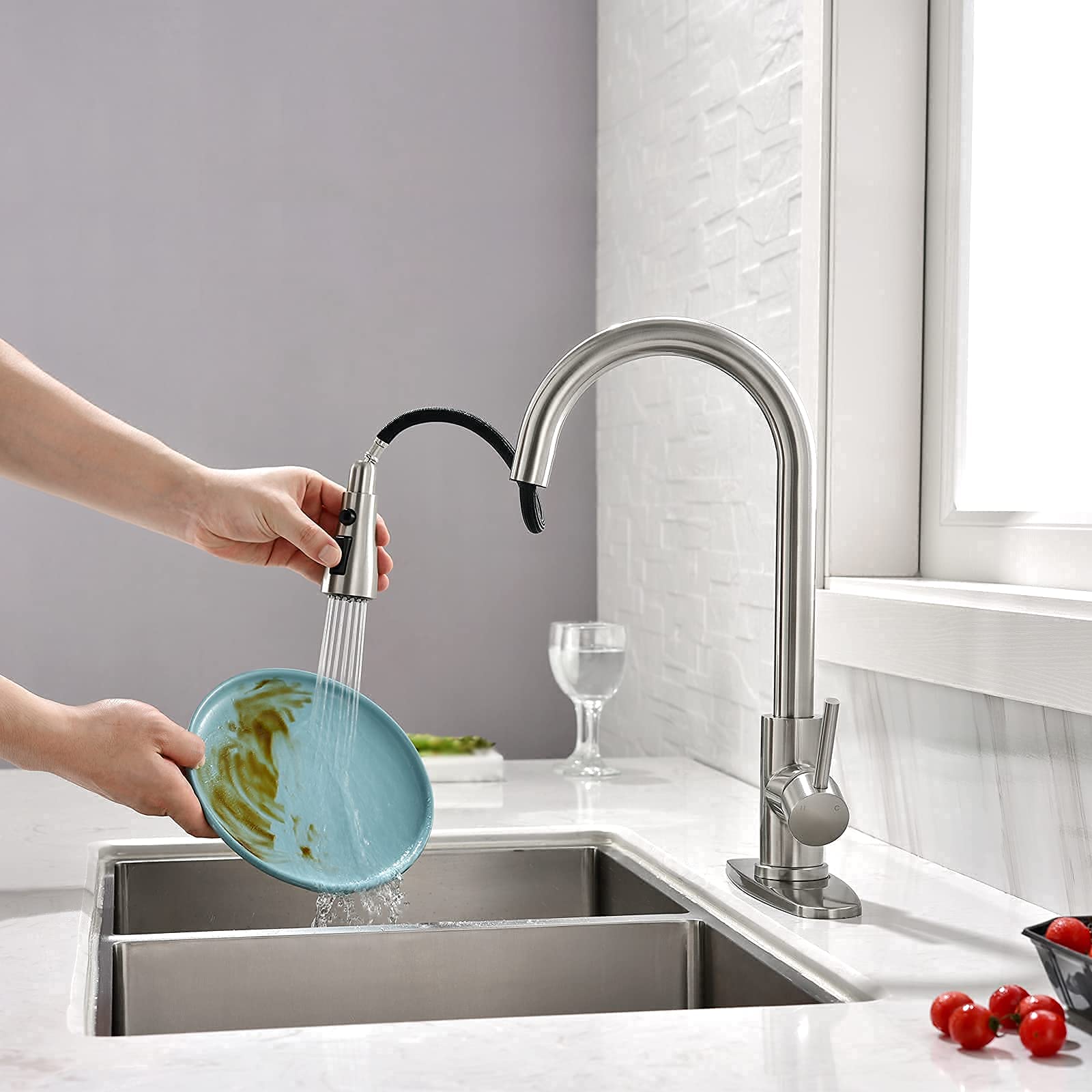 Kitchen Faucet with Pull Down Sprayer Multitask Mode Single Handle High Arc Pull Out Kitchen Sink Faucet Offers Efficient Cleaning for RV, Laundry, Bar