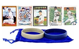 gerrit cole baseball cards (5) assorted new york yankees trading card and wristbands gift bundle