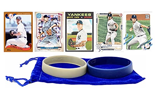 Gerrit Cole Baseball Cards (5) ASSORTED New York Yankees Trading Card and Wristbands Gift Bundle