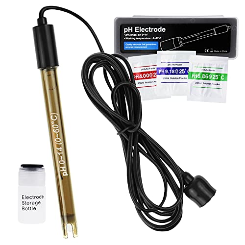 Replacement pH Electrode with Calibration Powder, 0-14 pH Highly Accurate Probe with BNC Connector & 200cm Cable for Continuous Liquid Measurement