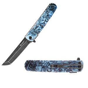 ganzo g626-gs folding pocket knife 440c stainless steel blade abs handle with clip camping fishing hunting gear outdoor folder edc pocket knife (grey samurai print)