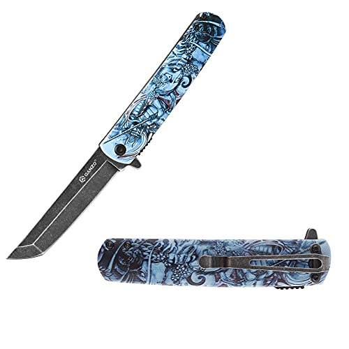 Ganzo G626-GS Folding Pocket Knife 440C Stainless Steel Blade ABS Handle with Clip Camping Fishing Hunting Gear Outdoor Folder EDC Pocket Knife (Grey Samurai Print)