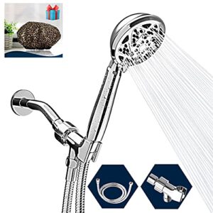 frezzel high pressure shower head with handheld spray 6 settings - handheld shower heads with 60 inches ss hose and adjustable bracket - removable shower head [4" chrome]