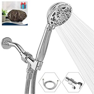 FREZZEL High Pressure Shower Head With Handheld Spray 6 Settings - Handheld Shower Heads with 60 Inches SS Hose and Adjustable Bracket - Removable shower head [4" Chrome]