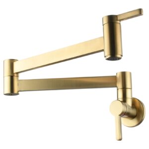 brushed gold pot filler faucet wall mount, biveah brass folding kitchen sink faucet single hole, klb011bg