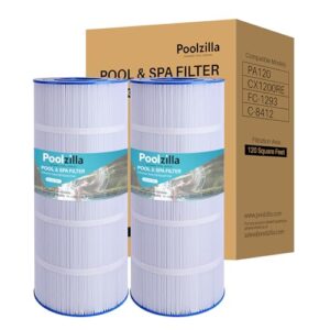 poolzilla 2 pack replacement for pool filter pa120, cx1200re, c1200, unicel c-8412, filbur fc-1293, waterway clearwater ii, pro clean 125, 817-0125n, aladdin 22002, 120 sq.ft filter cartridge