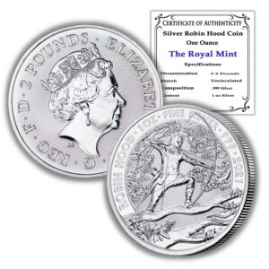 2021 gb 1 oz silver robin hood coin brilliant uncirculated with certificate of authenticity £2 bu