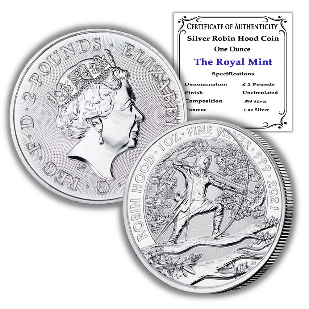 2021 GB 1 oz Silver Robin Hood Coin Brilliant Uncirculated with Certificate of Authenticity £2 BU