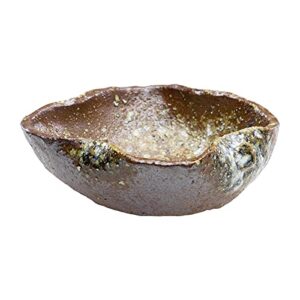 wazakura shigaraki series handmade leaf shaped ceramic bonsai pot with drainage hole, 5.9 in (150 mm) made in japan, garden training container, flower planter, succulent bowl - red brown