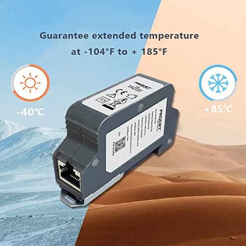 Procept 10KV Ethernet Surge Protector - Industrial Din Rail Gigabit Lightning Arrestor, PoE++ 120Wmax RJ45 Surge Protector, 1000Mbps Zinc Alloy -40℃ to 85℃, GDT Gas Discharge Tube