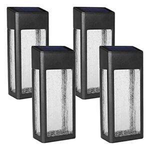 goodfoever 4 pack solar fence lights solar post accent light/wall light for outdoor, yard, fence, porch and garage, body in aluminum and glass waterproof