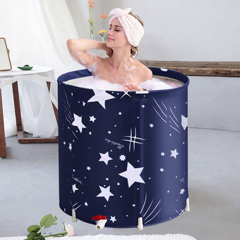 BESTHLS Foldable Bathtub Portable Soaking Bath Tub,Eco-Friendly Bathing Tub for Shower Stall (Blue Sky -1)