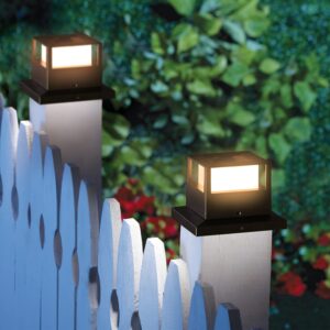 Viewsun 4 Pack Solar Post Lights, Outdoor Garden Solar Powered Fence Post Cap Lights with SMD LEDs Waterproof Light Decorative for Fence Deck or Patio Decor, Fits 4x4, 5x5 or 6x6 Wooden Posts